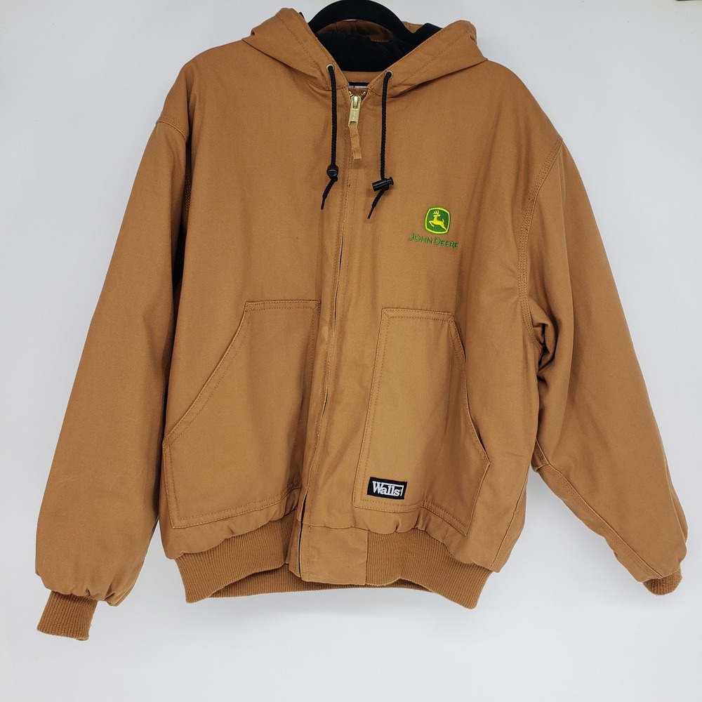 Walls John Deere Canvas Work Jacket Mens XL Brown Insulated Hooded Duck Coat